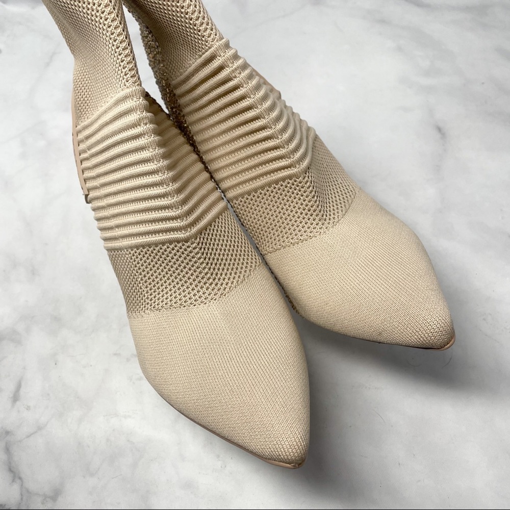 NEW Steve Madden Maxwelle Pointed Jeweled Bling Heeled Ankle Sock Booties Nude - Picture 7 of 11